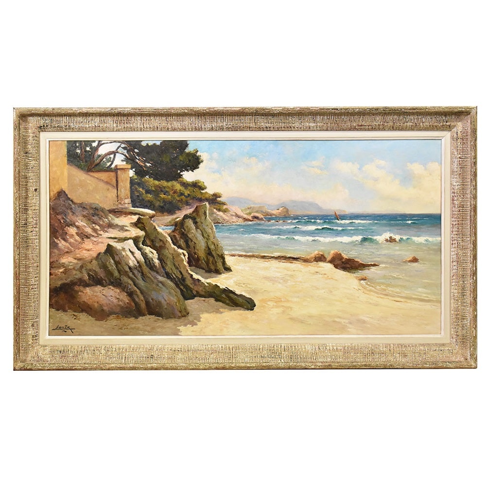 OLD PAINTINGS, SEA PAINTINGS, AZURE COAST SEASCAPE, OIL PAINTING ON PANEL, EARLY 20TH CENTURY. (QM516)